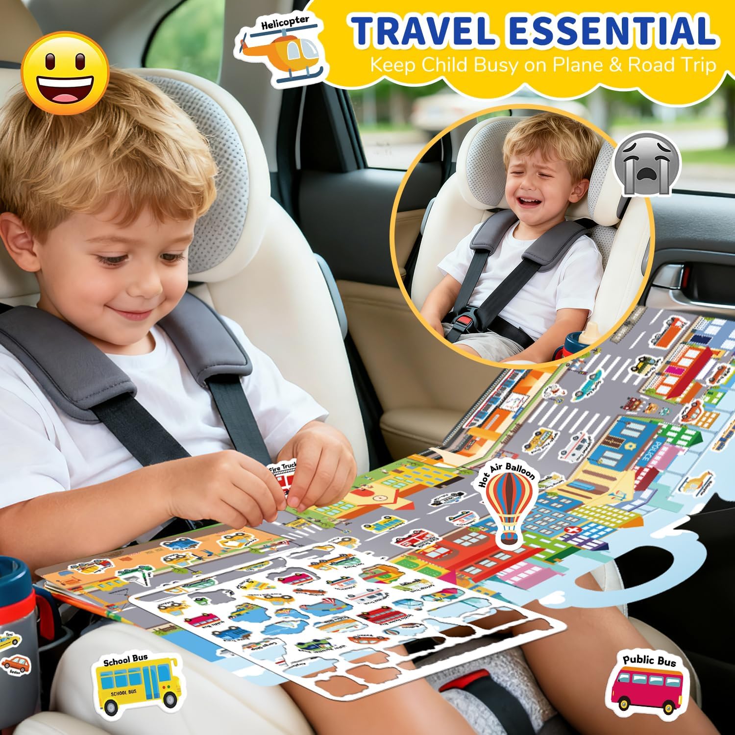 6 Sets Reusable Sticker Book for Toddlers 3-6, Jelly Stickers Book for Kids, Travel Sticker Activity Toys for Childs 3 4 5 6 Years Girls & Boys Best Gifts
