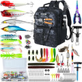 Fishing Backpack with Tackle Boxes & Lures Kit Lightweight 25L Tackle Bag with Fishing Gear and Rod Holder, Fish Gifts for Men Woman-Camo Backpack
