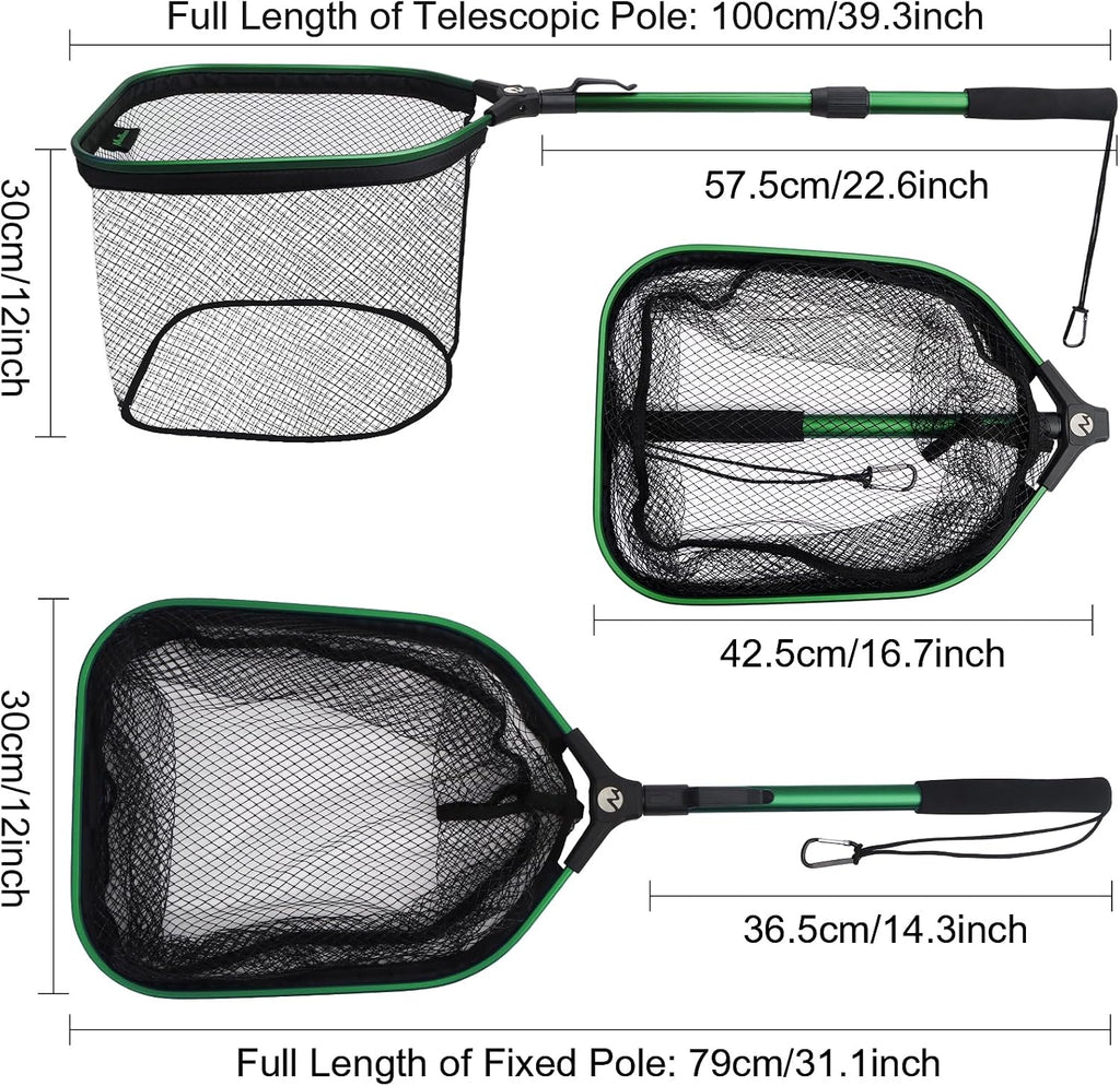 Floating Fishing Net Fish Landing Net, Fishing Nets for Fish, Kayak Fishing Net with Third-gen Upgrade Locking Switch - Lightweight Rubber Coated Fish Net for Easy Catch & Release