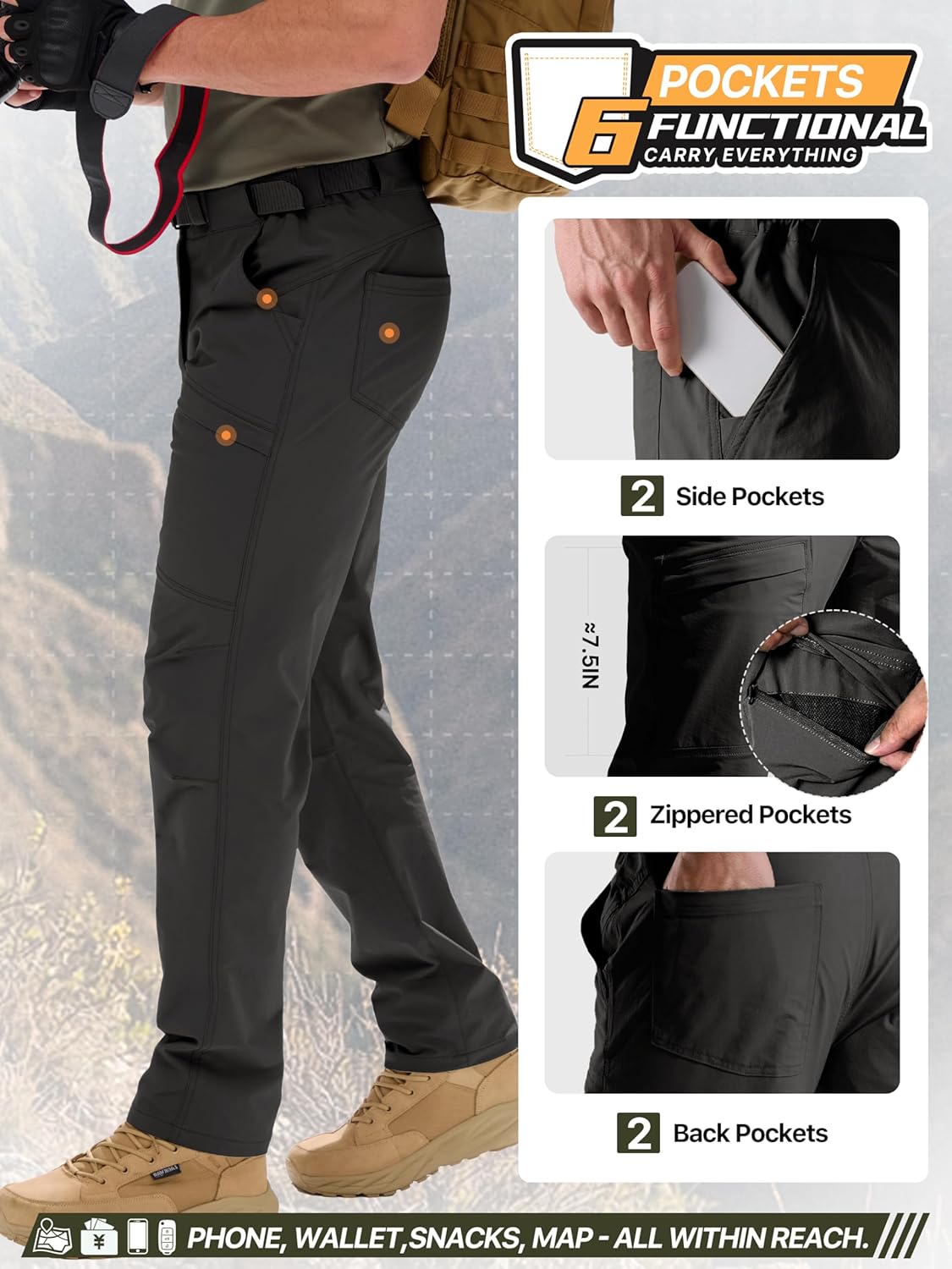FREE SOLDIER Men's Outdoor Cargo Hiking Pants with Belt
