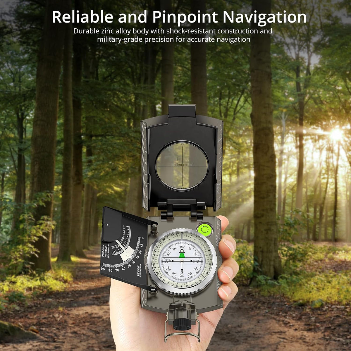 Anbte Hiking Compass, IP65 Waterproof Metal Compass for Camping Navigation