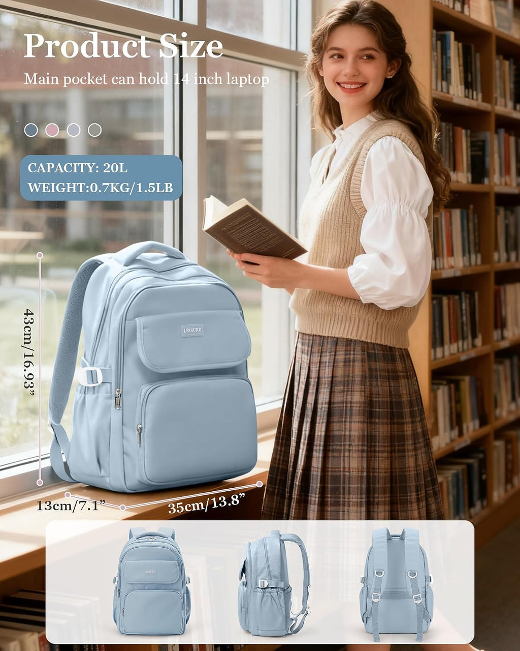 Lightweighr College School Backpacks For Women,Classic Middle Student Bookbag For Teens Girls,Waterproof Middle School Bag Boys(Blue)