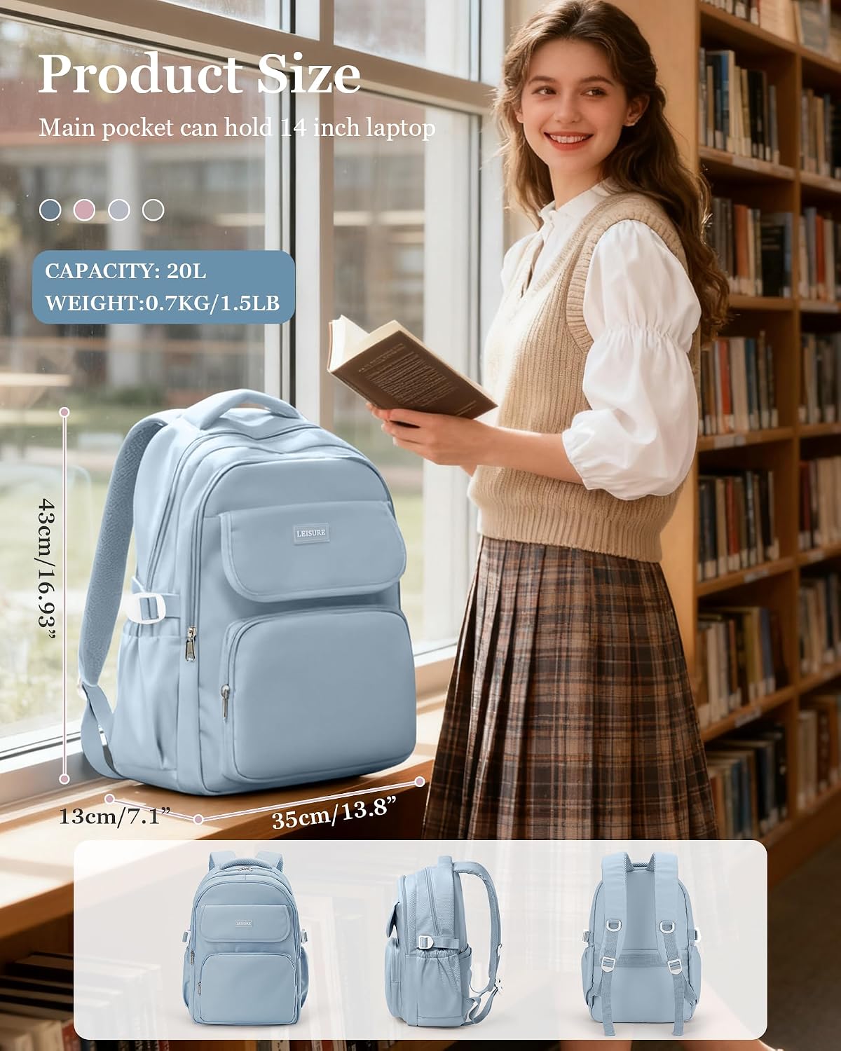Lightweighr College School Backpacks For Women,Classic Middle Student Bookbag For Teens Girls,Waterproof Middle School Bag Boys(Blue)