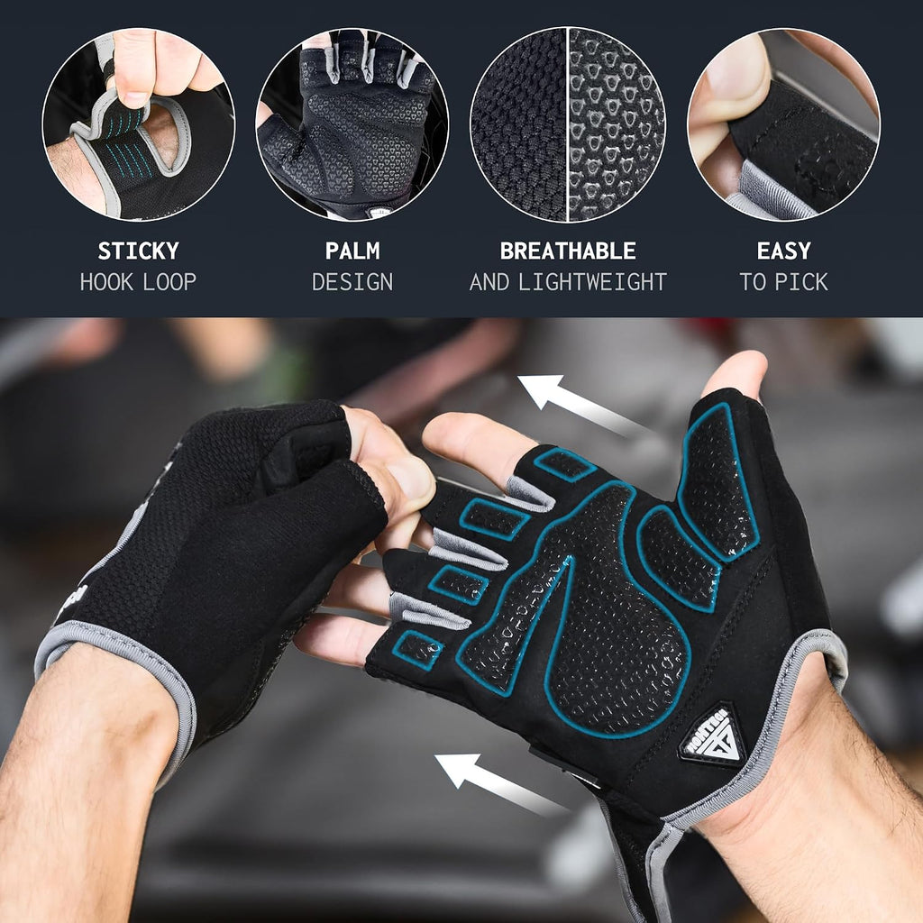 FIGHTECH Workout Gloves for Men and Women, Fingerless Weight Lifting Gloves with Cushioned Palms, Gym Gloves for Exercise Fitness Training Climbing Cycling, Breathable and Lightweight