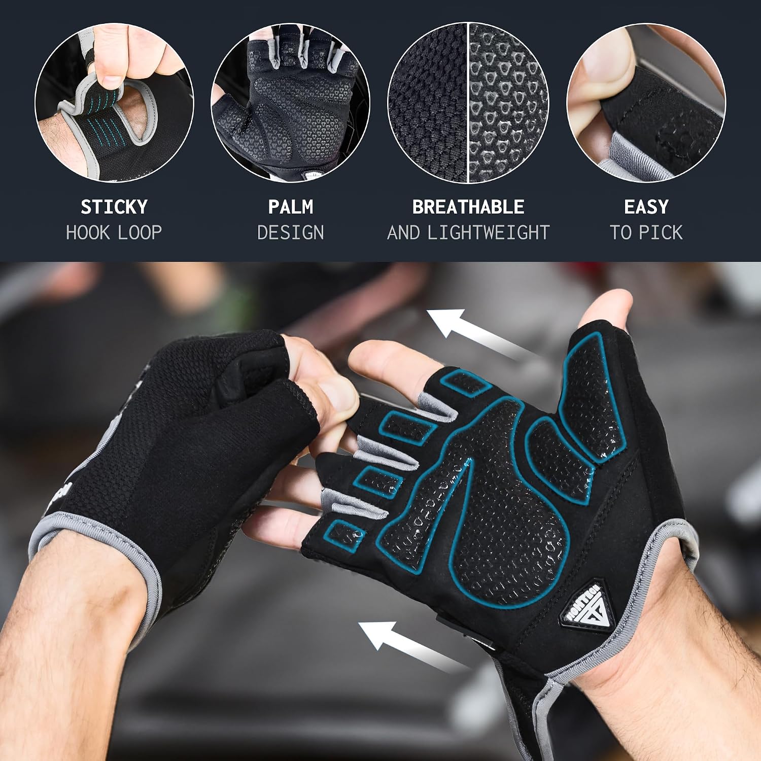 FIGHTECH Workout Gloves for Men and Women, Fingerless Weight Lifting Gloves with Cushioned Palms, Gym Gloves for Exercise Fitness Training Climbing Cycling, Breathable and Lightweight