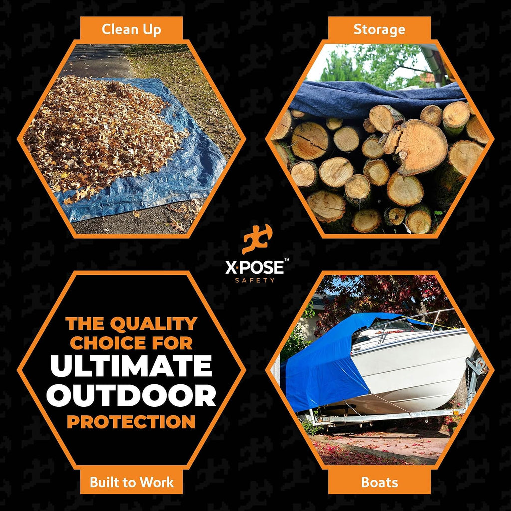 Xpose Safety 30’ x 40’ Heavy Blue/Brown Tarp - Waterproof - 7 Mil Weatherproof Camping Tarp for Tent, Rain, Wind & Sun - Plastic Tarpaulin Cover Outdoor for Roof, Trailer, RV, Car, Boat