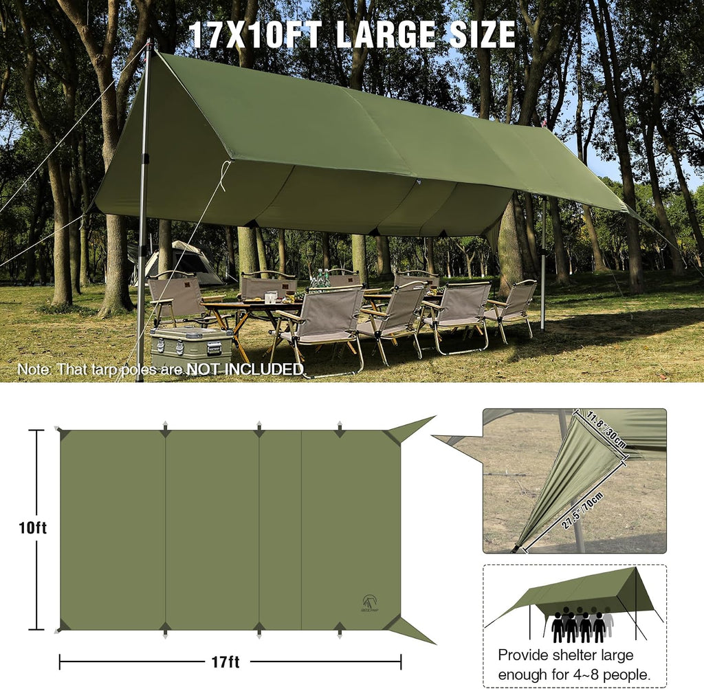 REDCAMP 10x17ft Large Waterproof Camping Tarp Hammock Rain Fly