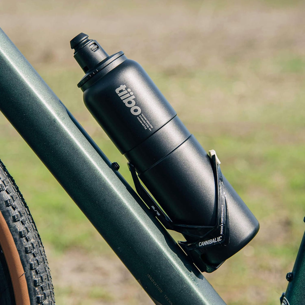 tiibo Vacuum Insulated Stainless Steel Bike Water Bottle, Black, 23OZ