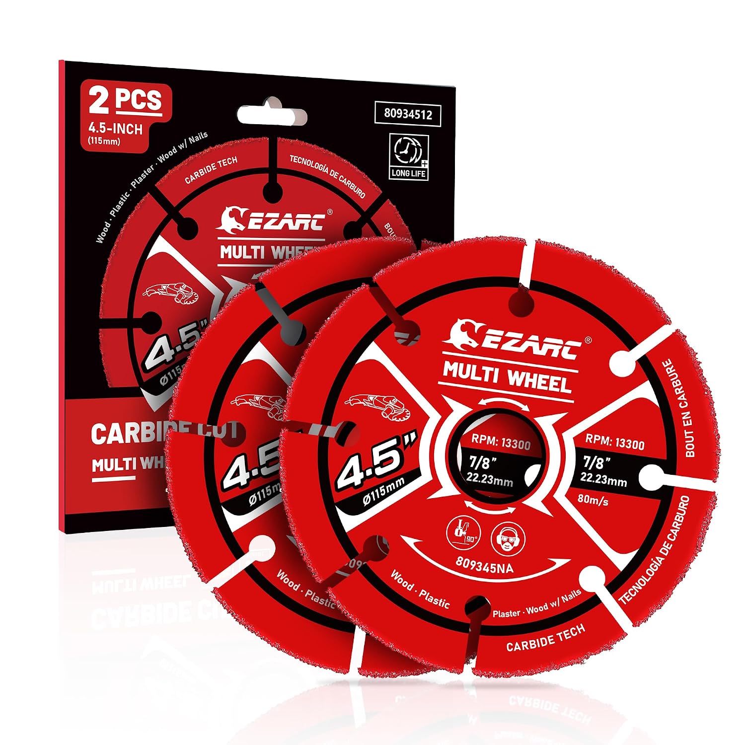 EZARC 4-1/2 Inch Carbide Cut Off Wheels for Wood, Nails, Plaster, 2-Pack