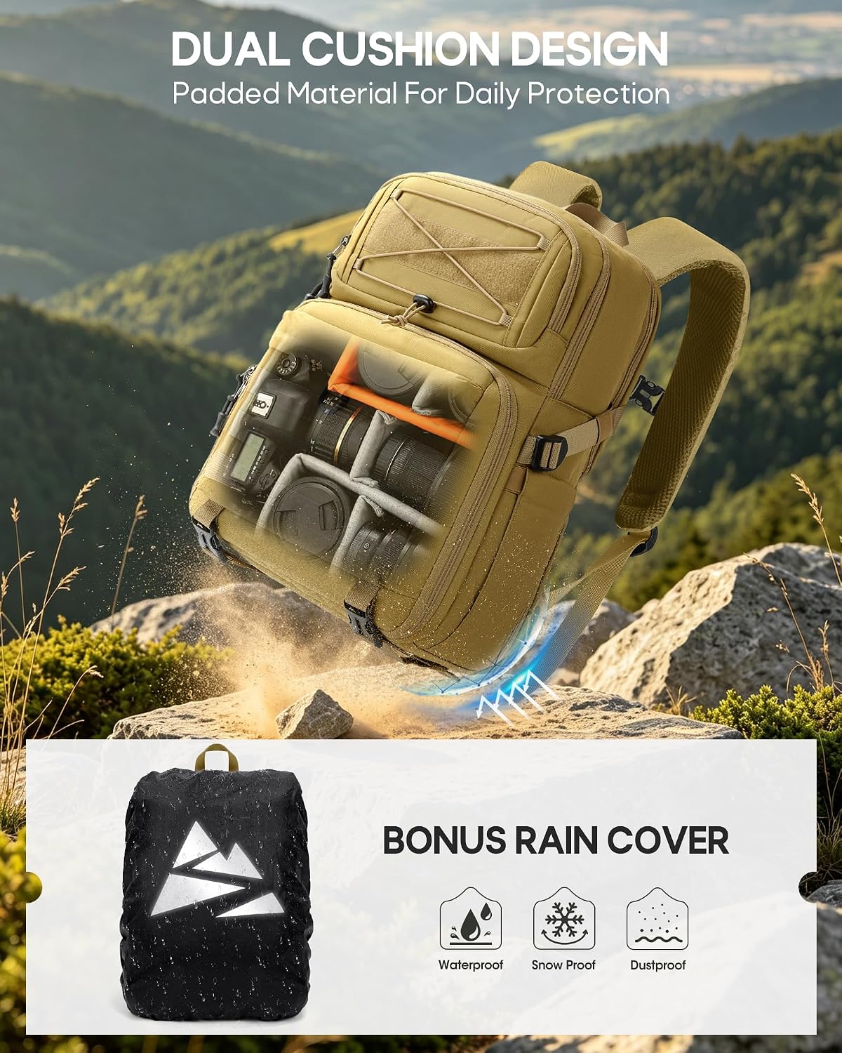RAINSMORE Camera Backpack, DSLR/SLR/Mirrorless Tactical Camera Bag Cases