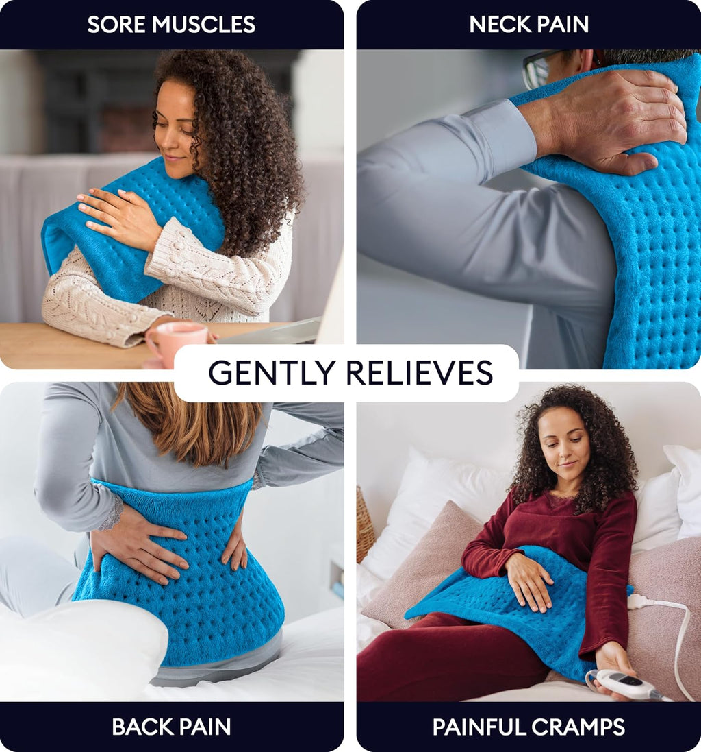 GENIANI Electric Heating Pad for Back Pain & Cramps Relief, Electric Throw, Self Care Gifts for Women, Heating Pad for Neck & Shoulder, Machine Washable Microplush, Auto Shut Off (12×24", Aqua Blue)