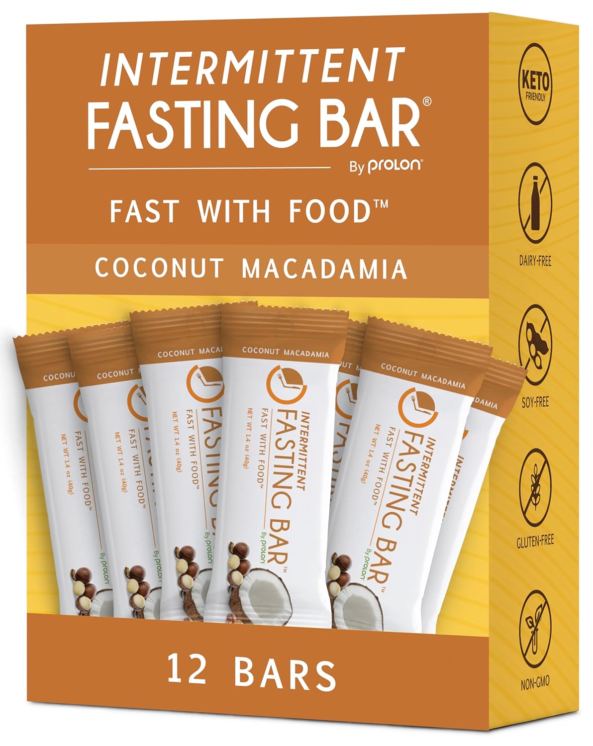 Prolon Fasting Bars | 5g Protein, 7g Fiber | Keto-Friendly, Gluten-Free, Dairy-Free, Plant-Based | Nutrition for Intermittent Fasting | Formulated to Not Break Your Fast | Chocolate Chip (12 Count)