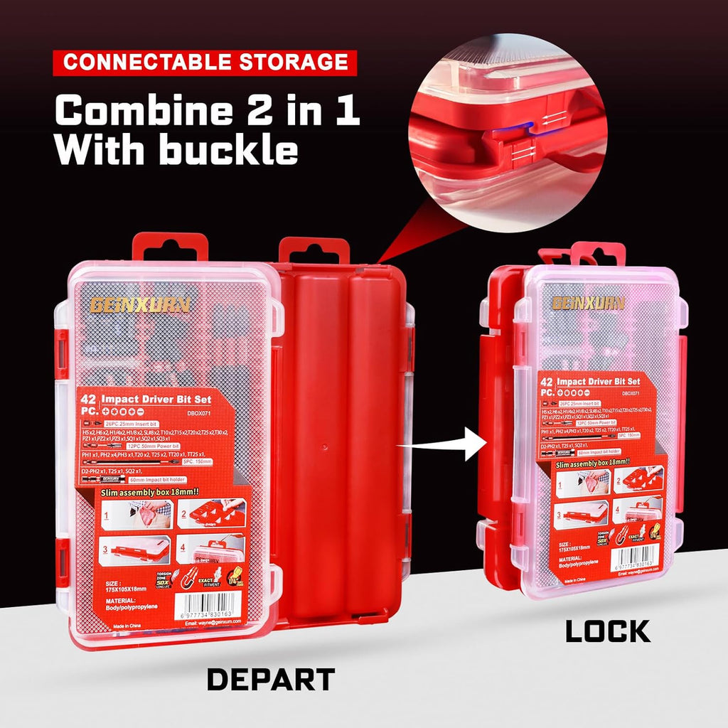 Geinxurn 42pieces Screwdriver Bits Set, Impact Magnetic S2 Steel Multi Insert Power Bits Tips with Impact Bit Holder with Storage Box（PH/TORX/SQ/PZ/HEX/SL）