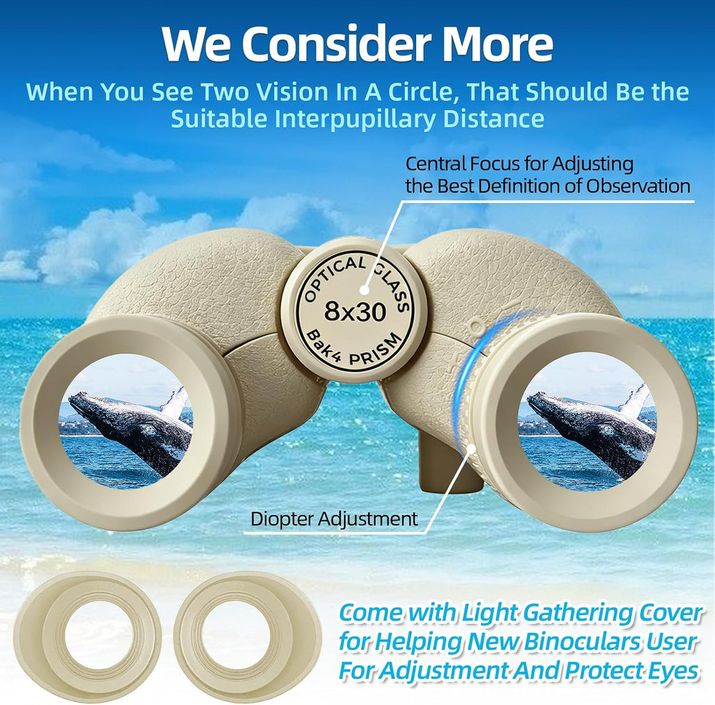 8x30 Khaki Compact Binoculars for Adults & Kids,