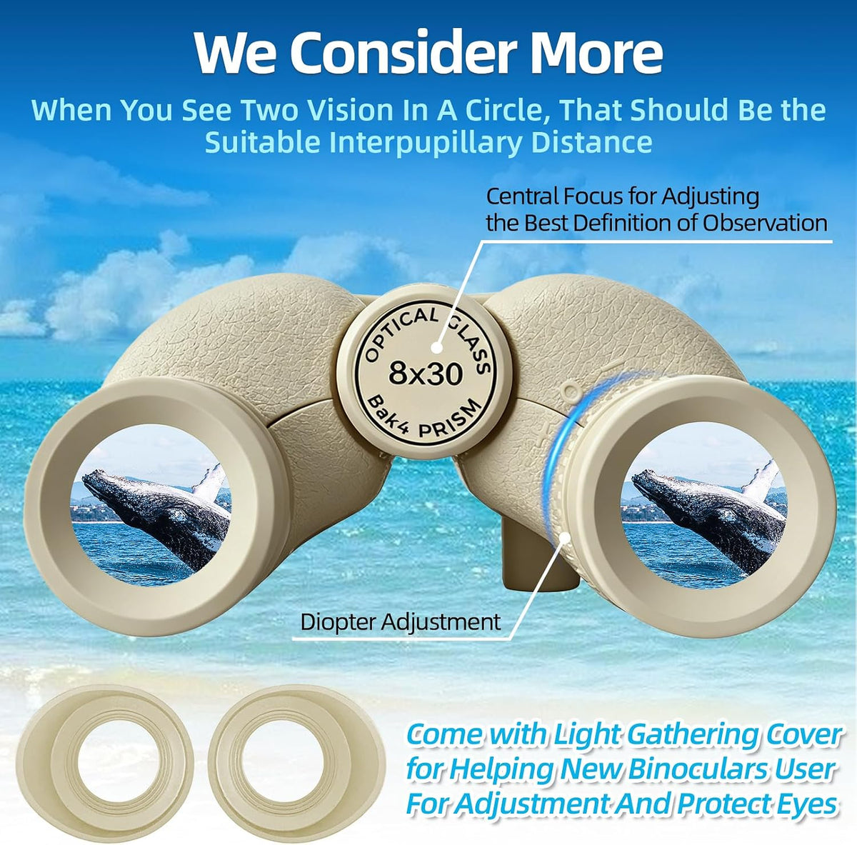 8x30 Khaki Compact Binoculars for Adults & Kids,