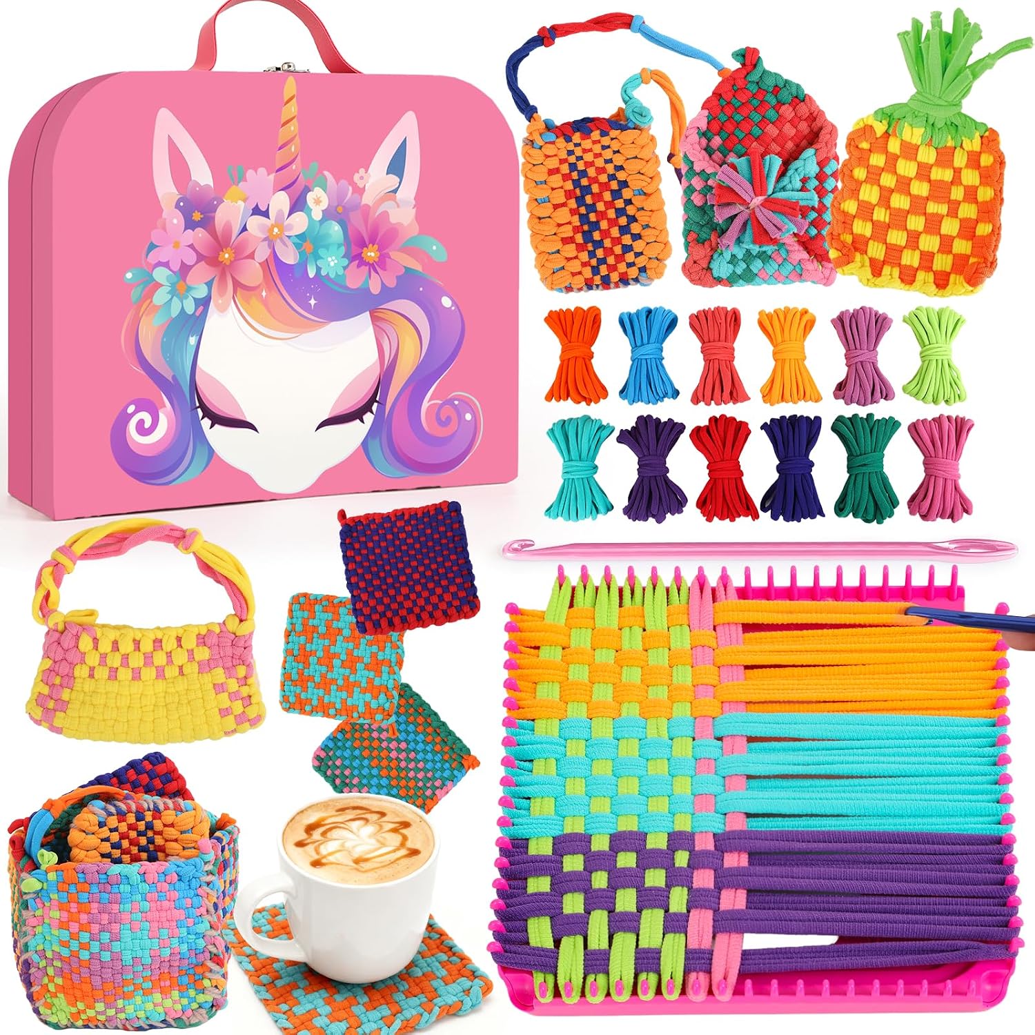 Combaybe Weaving Loom Kit Toys Gift for Kids and Adults–DIY Arts and Crafts Beginner-Friendly Potholder Loom Kit with Loops Tools Funny Birthday Gifts Toys for Girls Ages 5 6 7 8-12 13 Years Old
