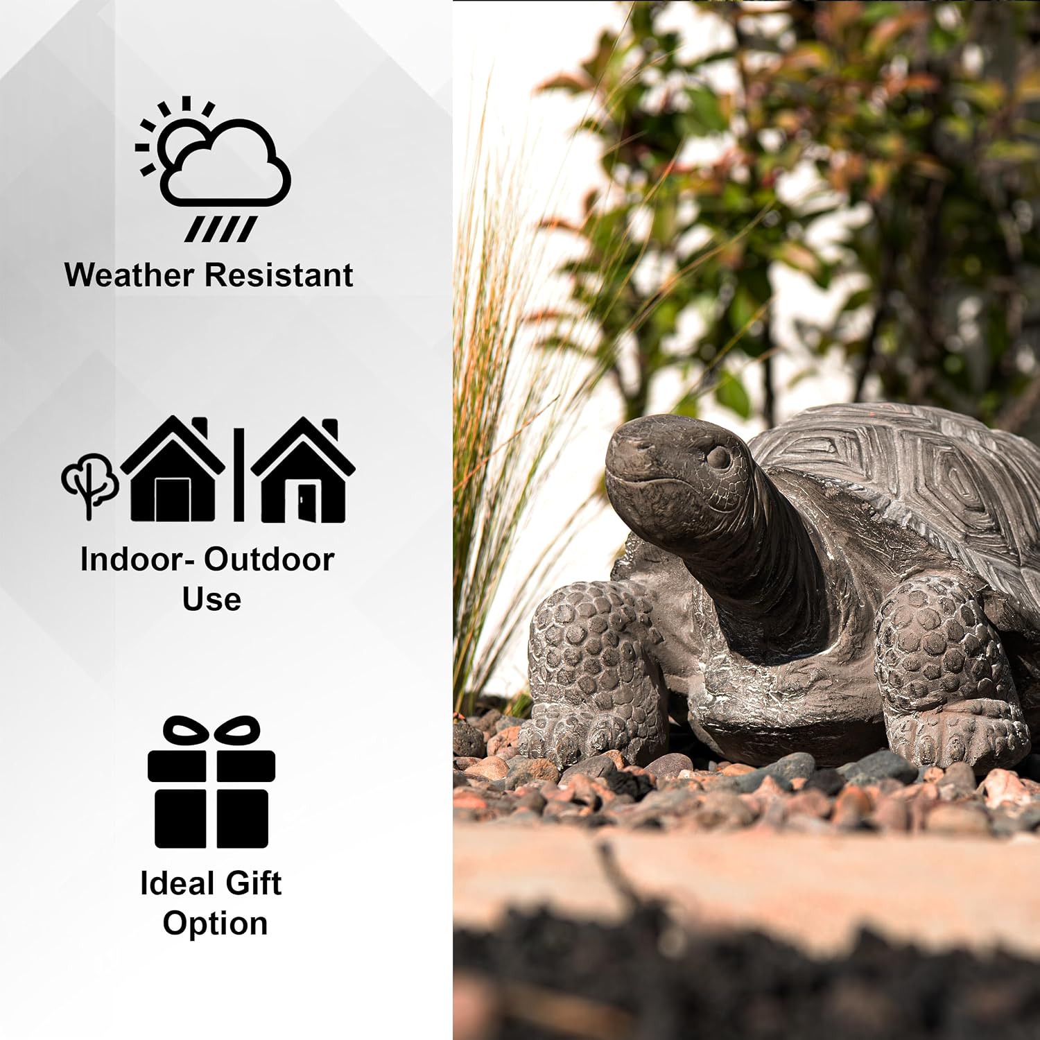 XBrand 16.1" L Grey Polystone Walking Turtle Statue, Indoor Outdoor Décor, Living Room Décor, Turtles Sculptures, Yard Statues
