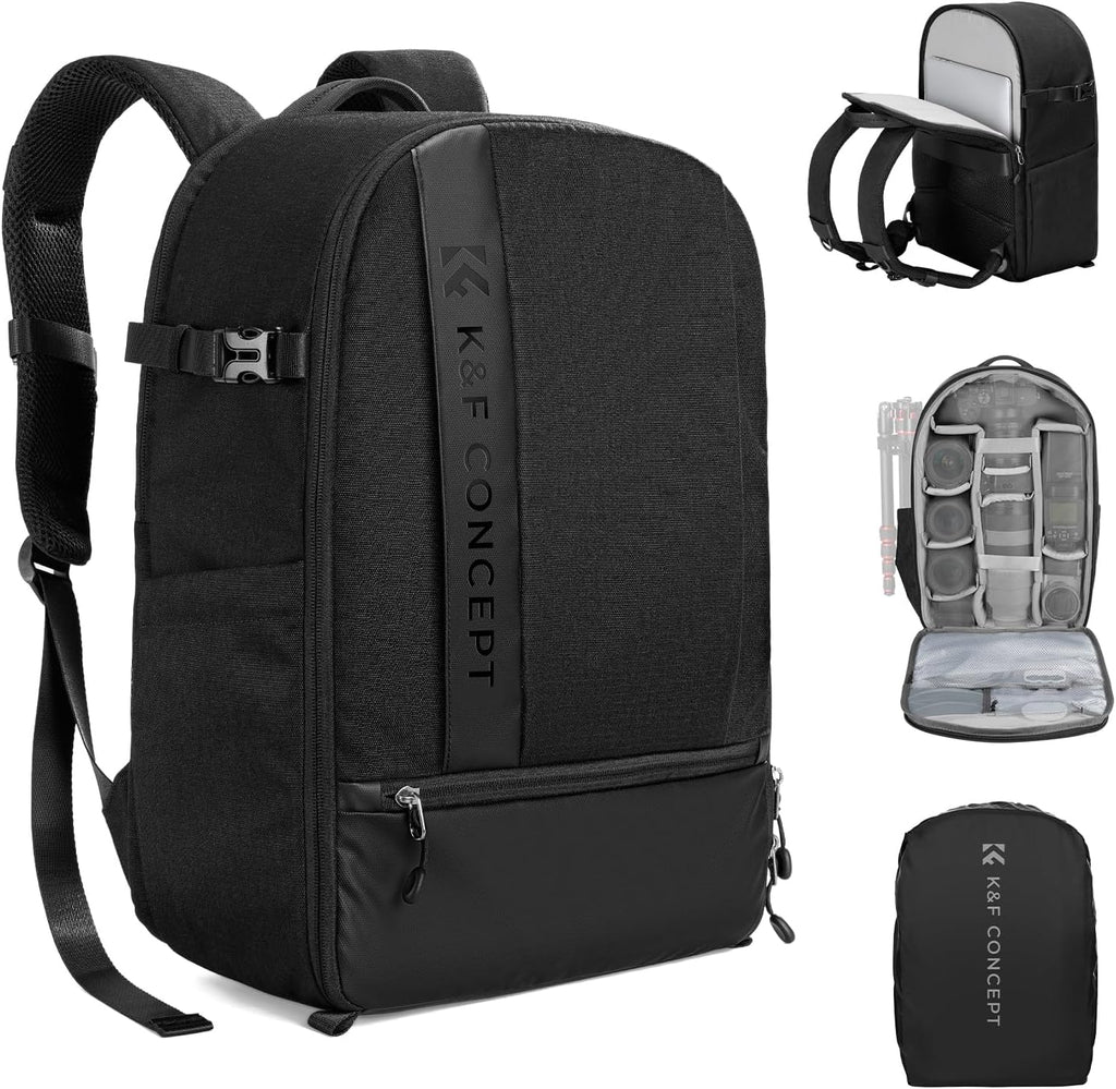 K&F CONCEPT Camera Backpacks for Photographers Travel Bag for Tripod Camera Lence Accessory with laptop compartment and Rain Cover Multi-Functional Camera Bags for Dslr Cameras