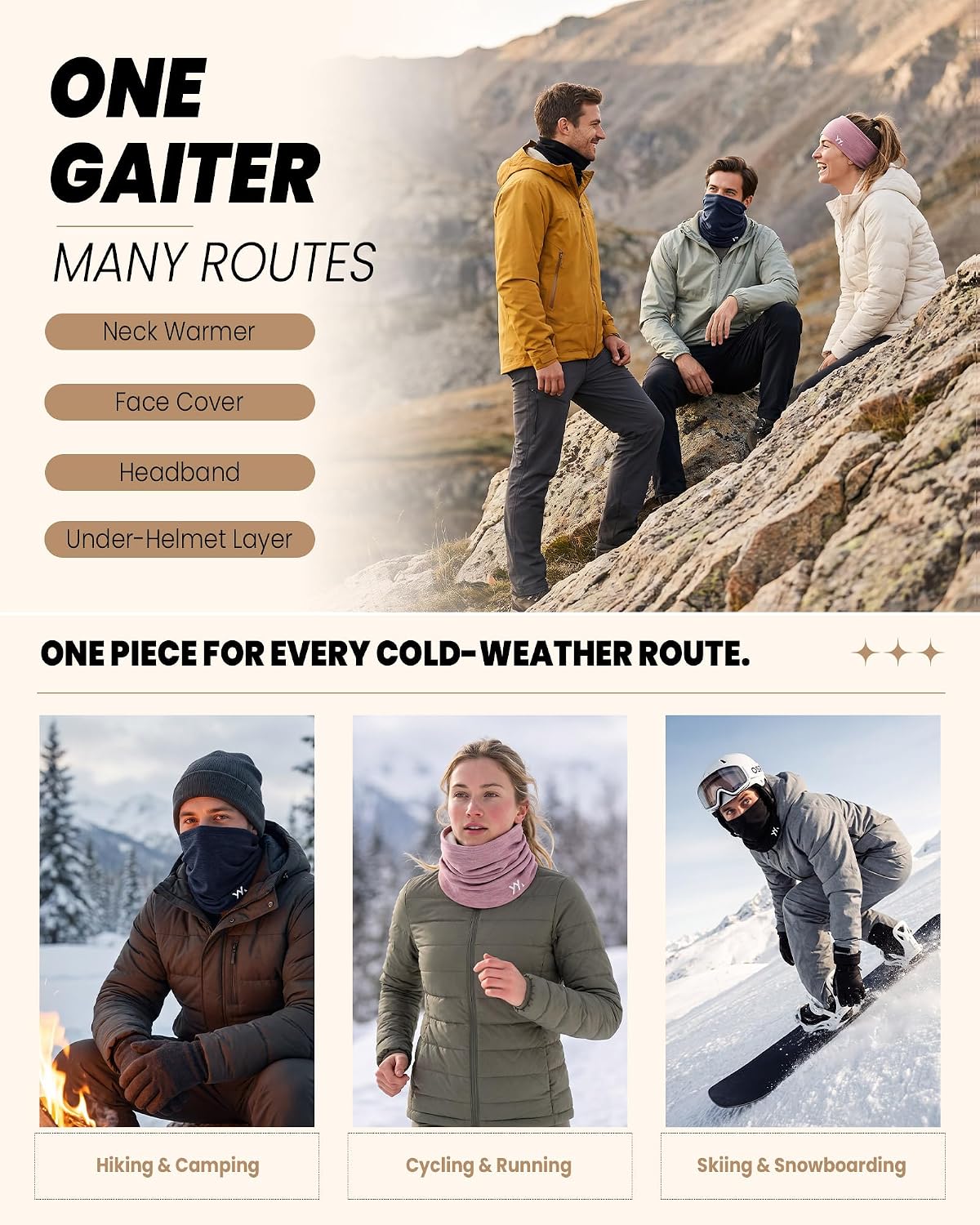 YANIKY Winter Neck Warmer, Wool Neck Gaiter Fleece Scarf, Windproof Face Cover Mask for Men Women