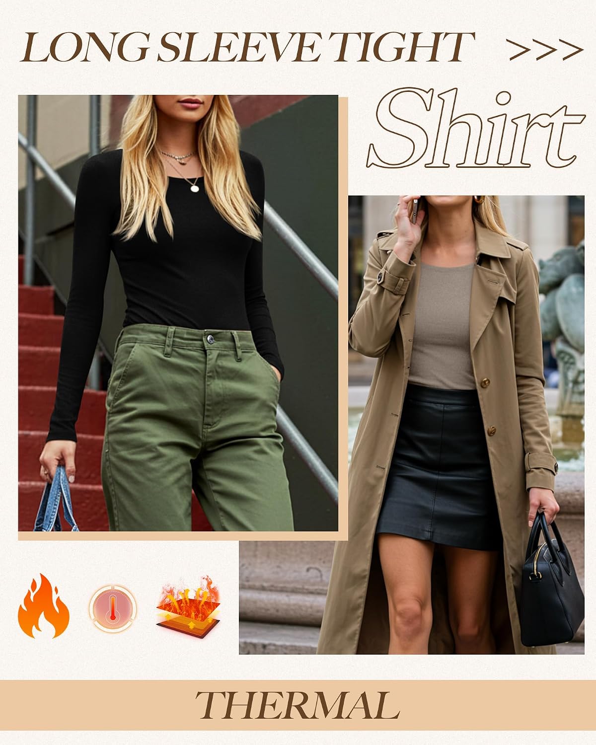 Neer 3 Pack Womens Thermal Shirts Crew Neck Fleece Lined Tops