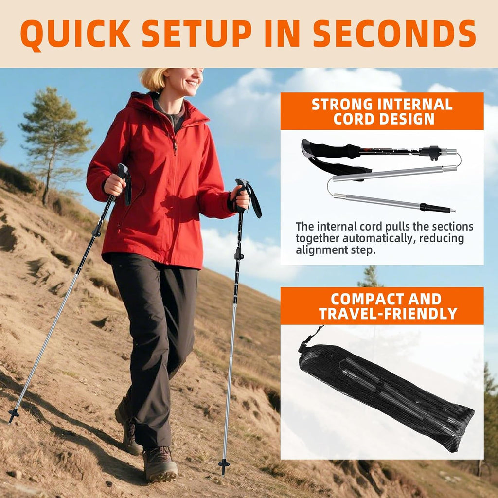 Collapsible Trekking Poles for Hiking - Lightweight Foldable Hiking Poles