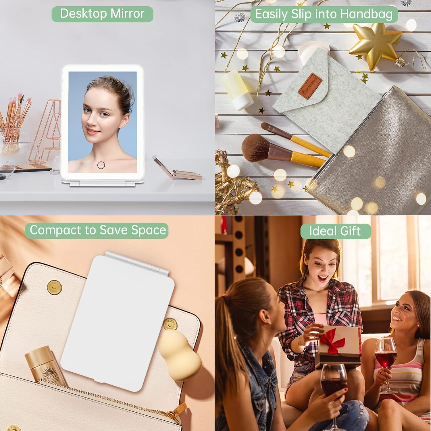 FUNTOUCH Rechargeable Travel Makeup Vanity Mirror with Lights Storage Bag