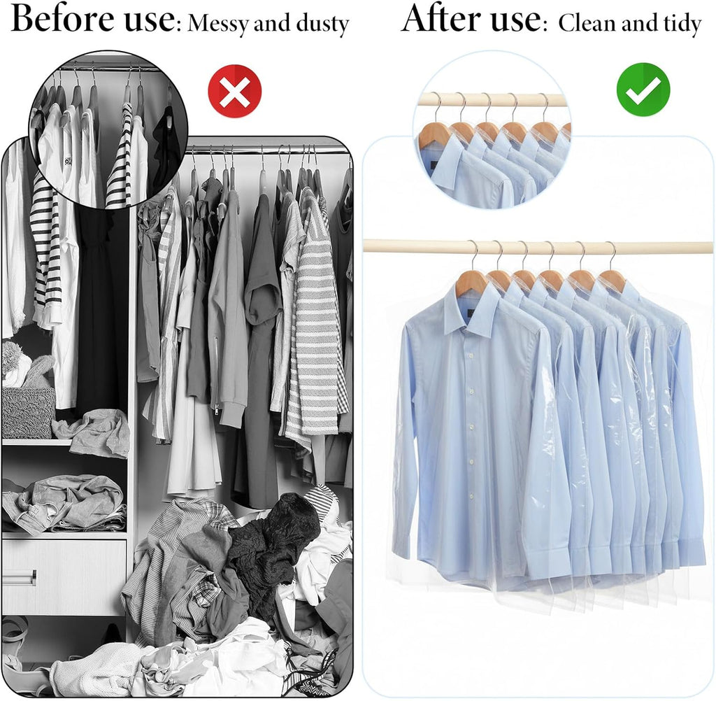 100 Pack Plastic Garment Bag, Dry Cleaning Bags, Plastic Clear Dry Cleaner Laundry Bags Transparent Coat Suit Dust Cover Protector Bag for Dry-Cleaner, Home Storage, Travel, Moving,60x100cm,60x130cm