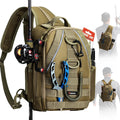 Piscifun Fishing Backpack, Rod Holders, Lightweight Sling Bag, Khaki