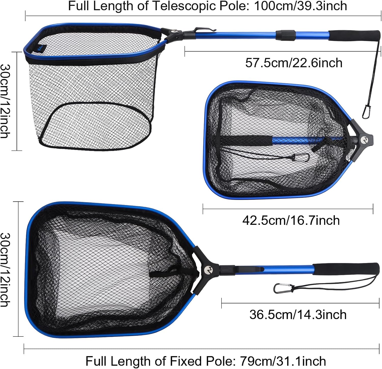 Floating Fishing Net Fish Landing Net, Fishing Nets for Fish, Kayak Fishing Net with Third-gen Upgrade Locking Switch - Lightweight Rubber Coated Fish Net for Easy Catch & Release