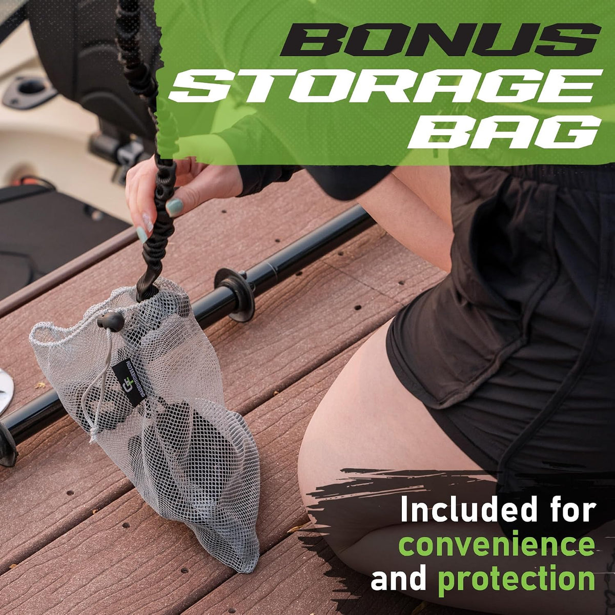 Kayak Paddle Leash, Stretchable Bungee Cord w/ Carabiner Clip