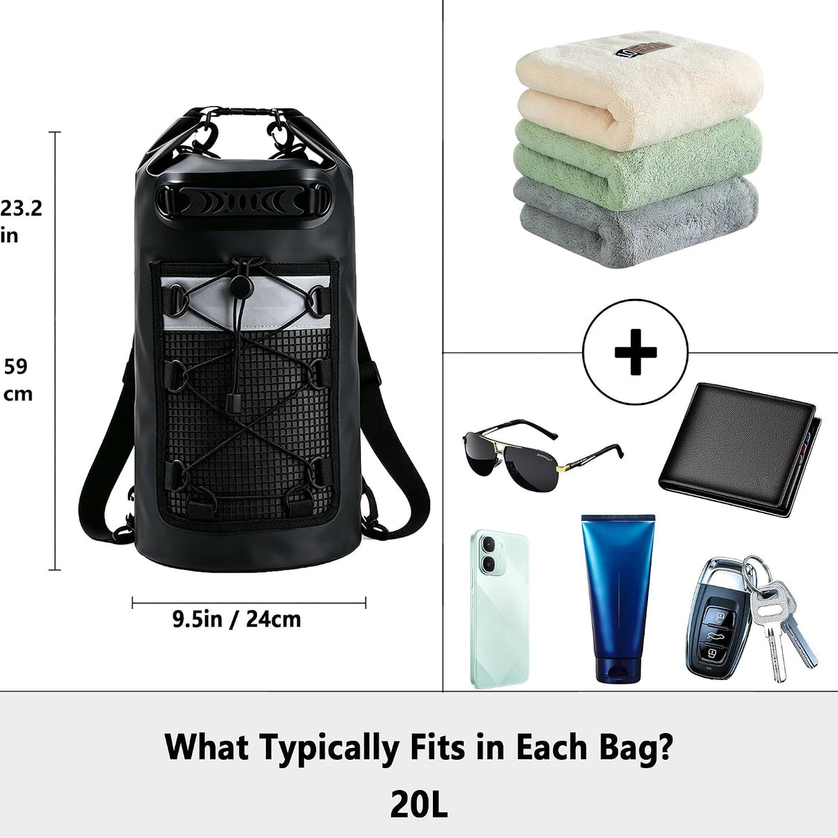 SHENDU 20L Roll-Top Waterproof Dry Bag Backpack for Kayaking Hiking (Black)