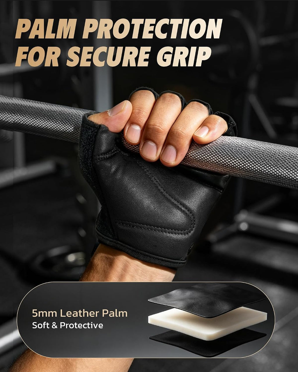 Gym Gloves for Men & Women Workout Gloves with Anti-Slip Leather Palm Suitable for Weightlifting, Gym, Cycling