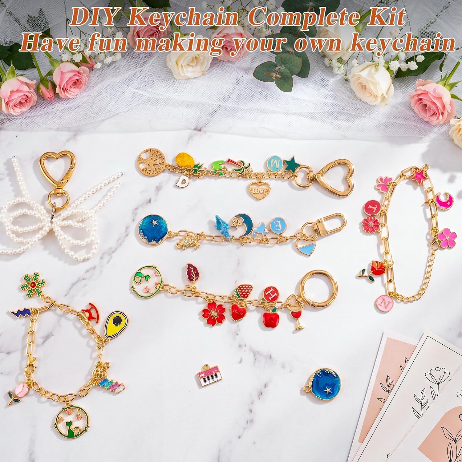 569Pcs Charms Lip Gloss Keychain Making Kit, Bracelet Making Kit, DIY Bag Charm Kit with Key Chain Hooks, Jump Rings, Lobster Clasps, Charms, Chains & Tools, Jewelry Pliers, Jewelry Craft Kit Supplies