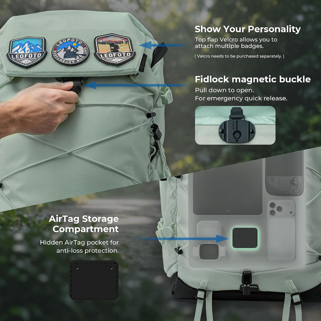 LEOFOTO 35L Camera Backpack for Photographer, Lightweight Waterproof Travel Camera Bag for Camera/Drone/15.6" Laptop, Photopraphy Bag with Side Access & Rain Cover, Tripod Compatible, 2.95KG (GREEN)