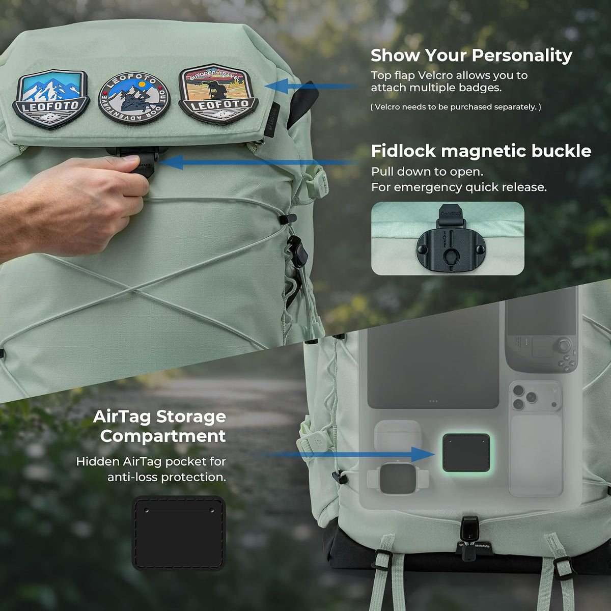 LEOFOTO 35L Camera Backpack for Photographer, Lightweight Waterproof Travel Camera Bag for Camera/Drone/15.6" Laptop, Photopraphy Bag with Side Access & Rain Cover, Tripod Compatible, 2.95KG (GREEN)