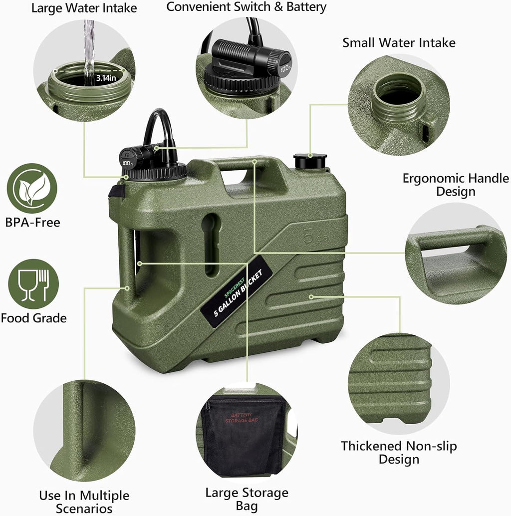 SPACEREST Portable Shower for Camping, 5-Gallon Water Tank, 1 Battery