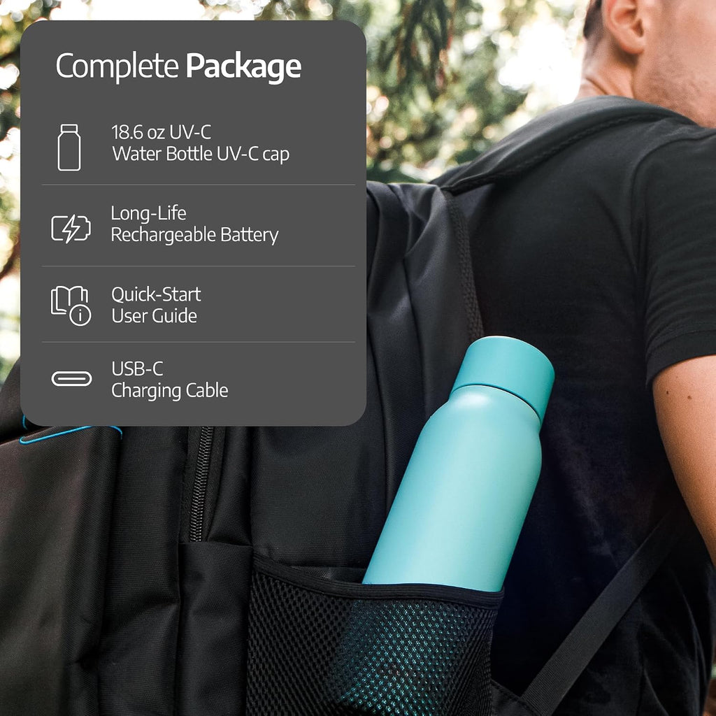 UVBRITE Go Self-Cleaning UV Water Bottle - 6 Bottles 18.6 oz Insulated Stainless-Steel Rechargeable Reusable Bottle Push Button Sterilization Travel Friendly