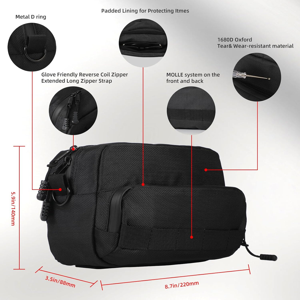 Universal Motorcycle Handlebar Bag, Motorcycle Bag Handlebar Tool Bag Fit for Front Fork Handle Bar Sissy Bar Motorbike Dirt Bike Bicycle Snowmobile Quad ATV