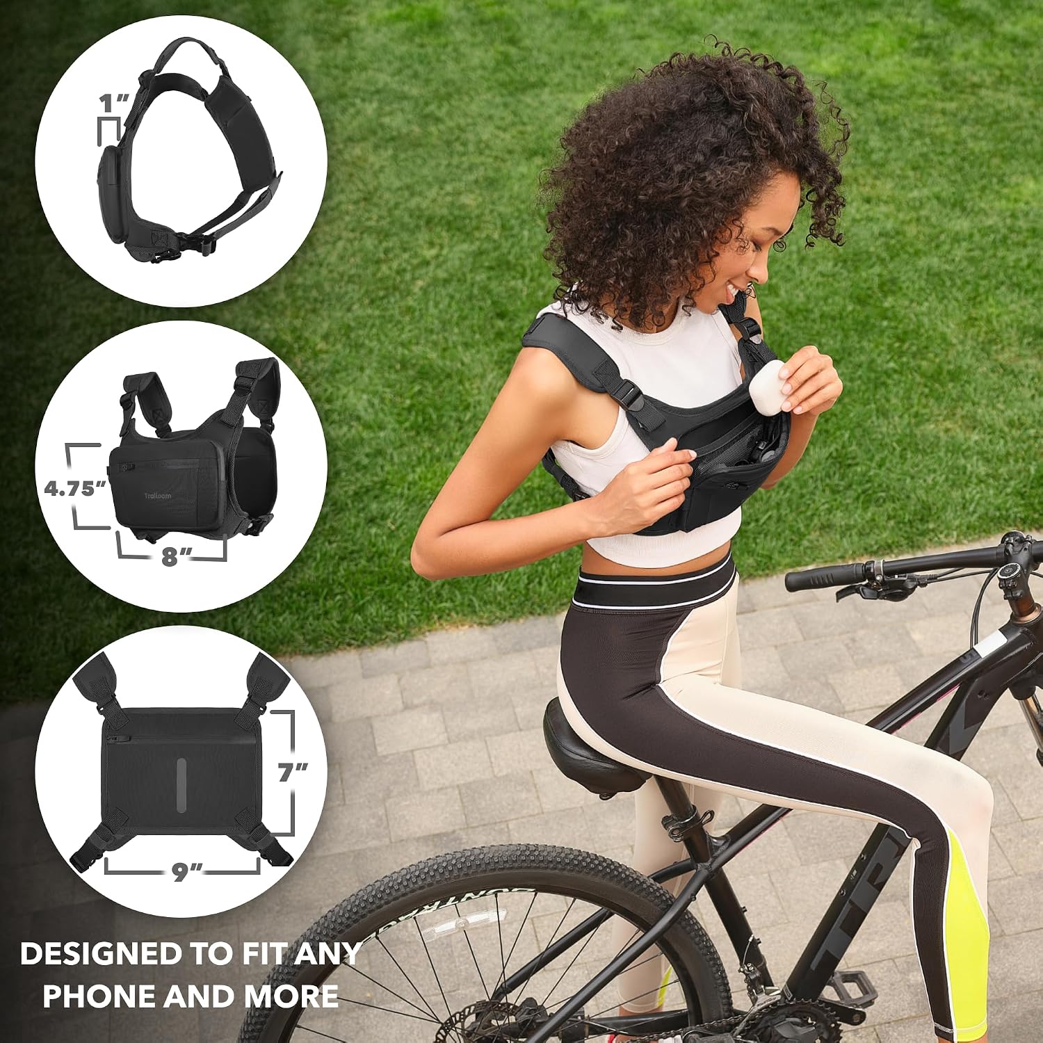 Running Chest Pack, Reflective Vest, Water Repellent, Phone Holder, Workout Bag for Runners, Cycling, Biking, EDC Pouch, Jogging Carrier, Hidden Pocket, Men & Women, Lightweight