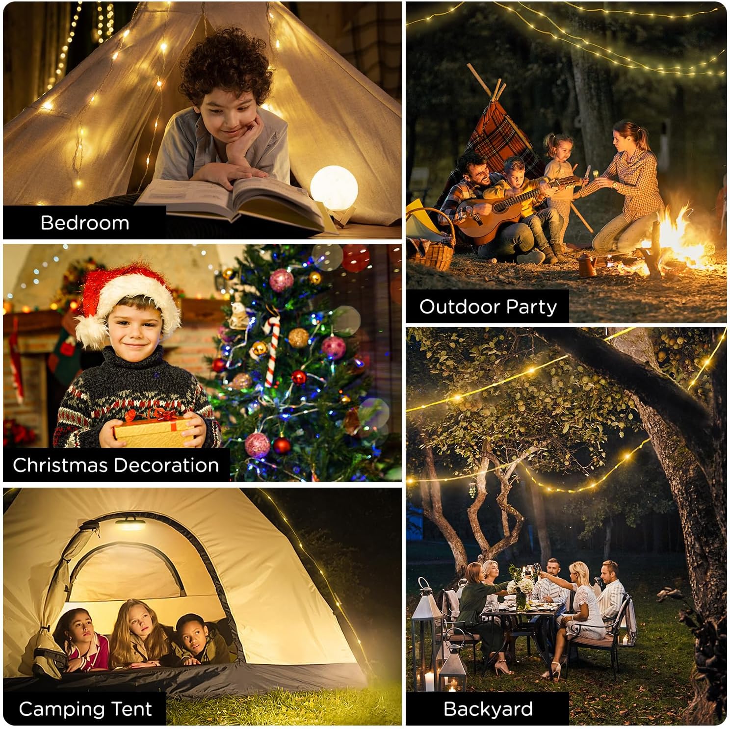 OGERY Camping String Lights with Remote, 4 in 1 Quick Storage 32.8FT 8 Mode