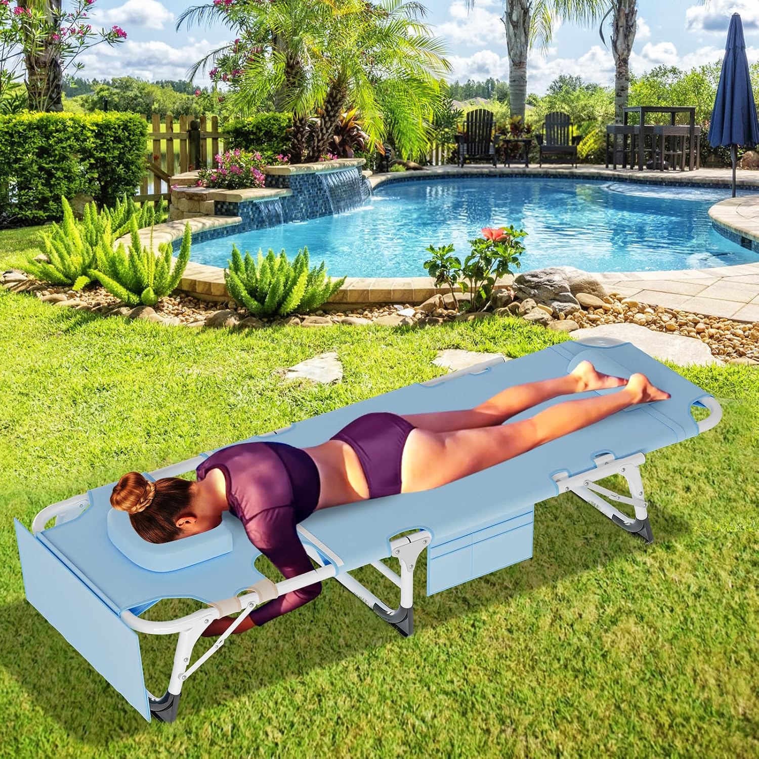 LILYPELLE Folding Chaise Lounge Chair with Pad, Patio Sun Tanning Chair