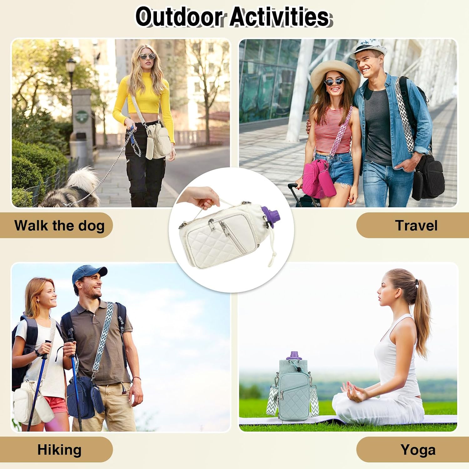 AGLOD Water Bottle Carrier Bag with Strap, Water Bottle Holder Crossbody Bags for Women Men for Walking, Hiking,Cycling
