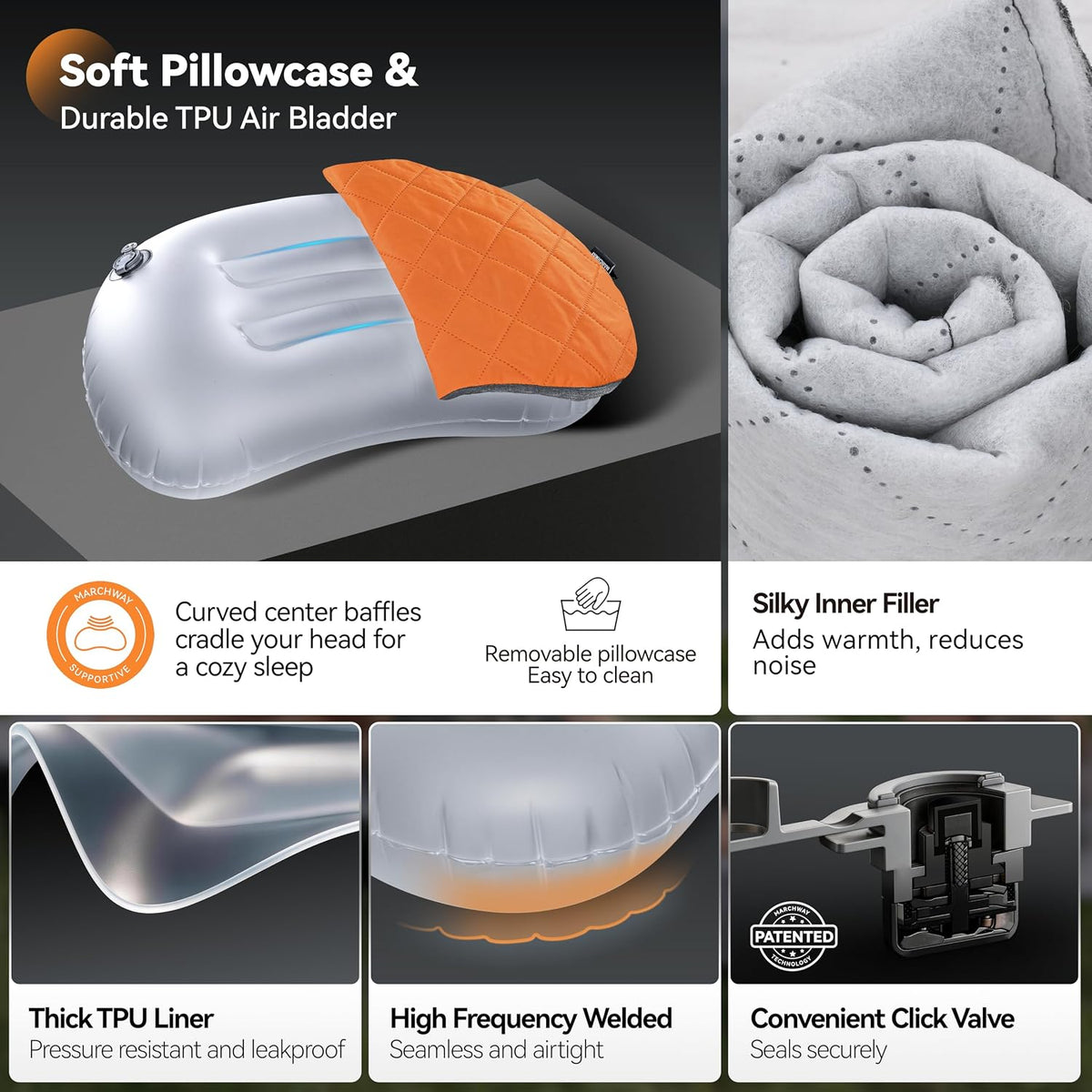 MARCHWAY Ultralight Compact Inflatable Camping Pillow with Washable Cover
