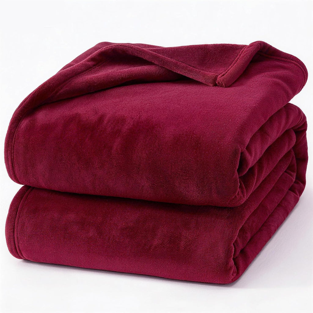 Hansleep Twin Burgundy Red Fleece Blanket, Soft Flannel Bed Blanket