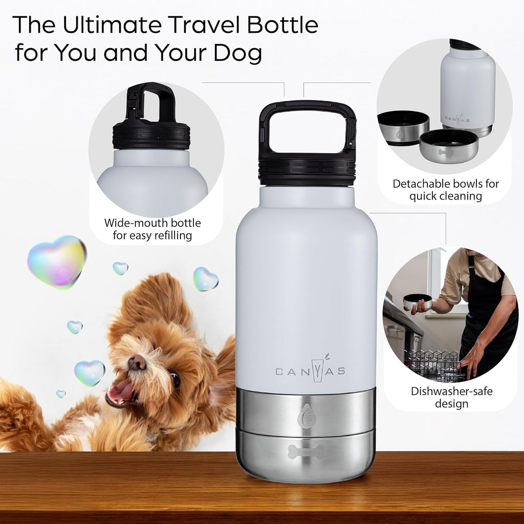 32oz Insulated Dog Water Bottle, Leak Proof with Food & Water Bowls