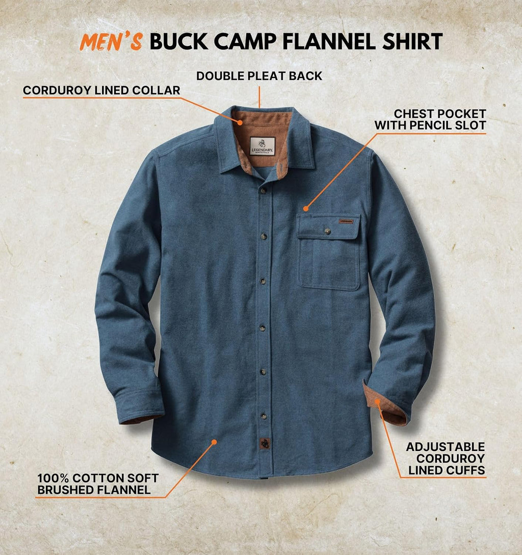 Legendary Whitetails Mens Flannel Long Sleeve Button Down 100% Cotton Shirt