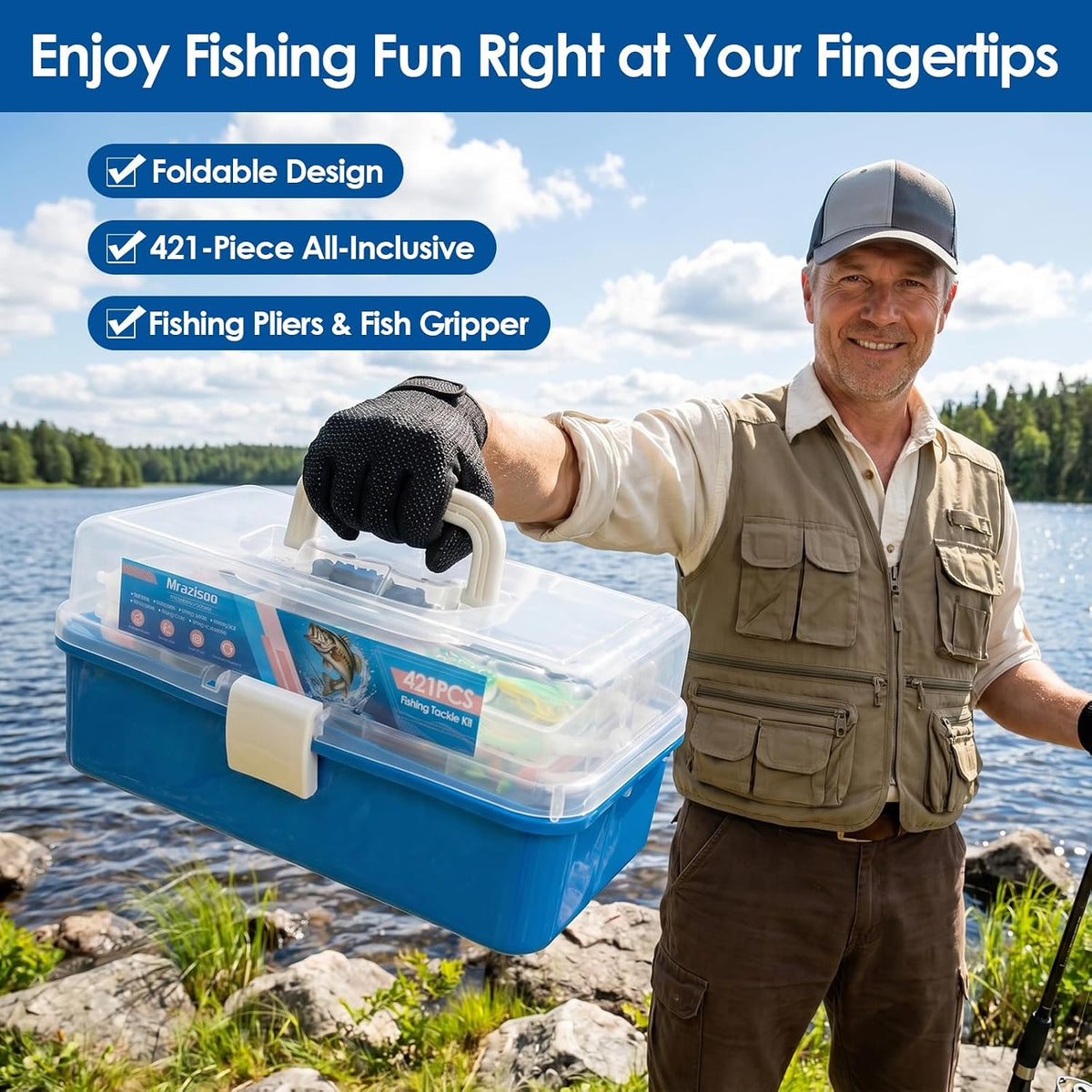Fishing Lures Kit, 421PCS Tackle Box-(Blue)