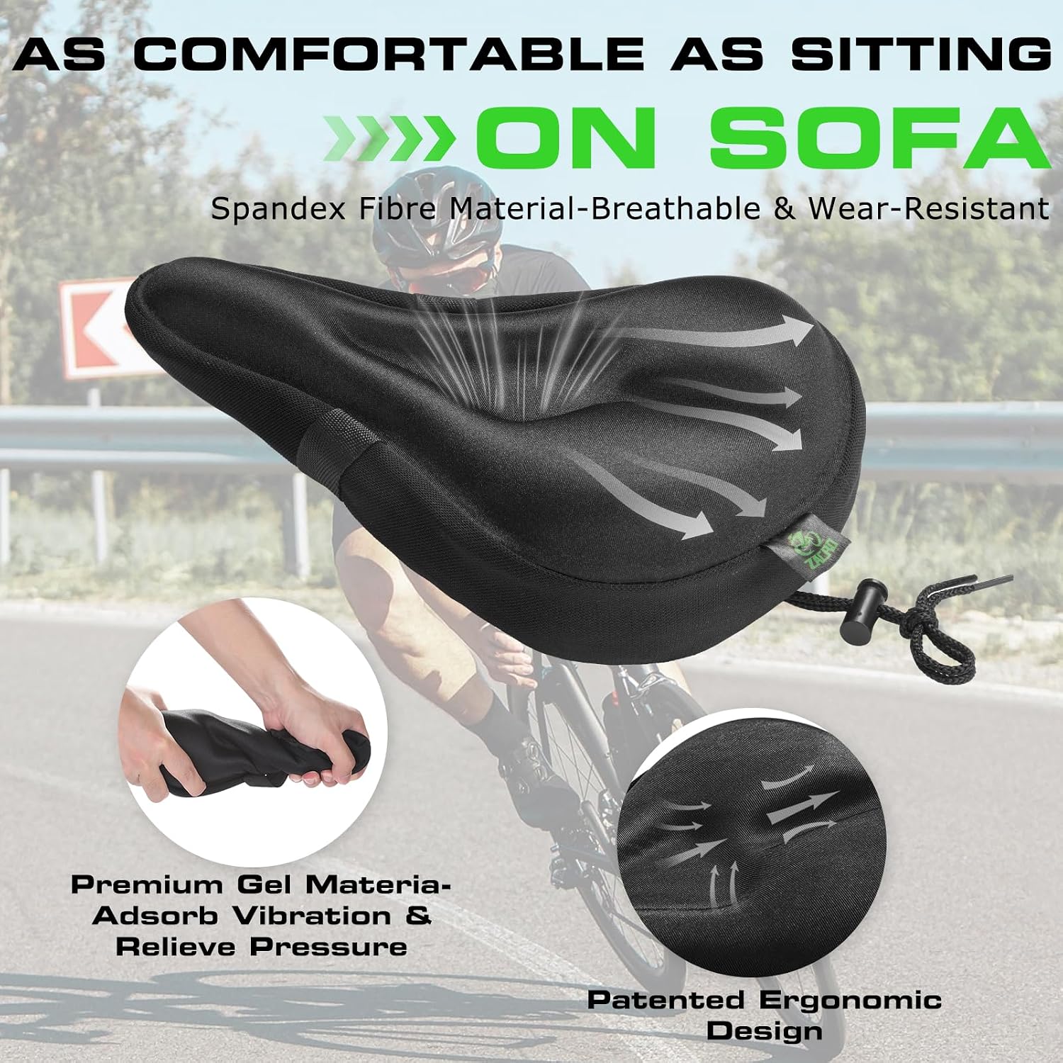 Zacro Bike Seat Cushion - Gel Padded Cover for Men Women Comfort, Extra Soft Exercise Bicycle Compatible with Peloton, Stationary or Cruiser Seats
