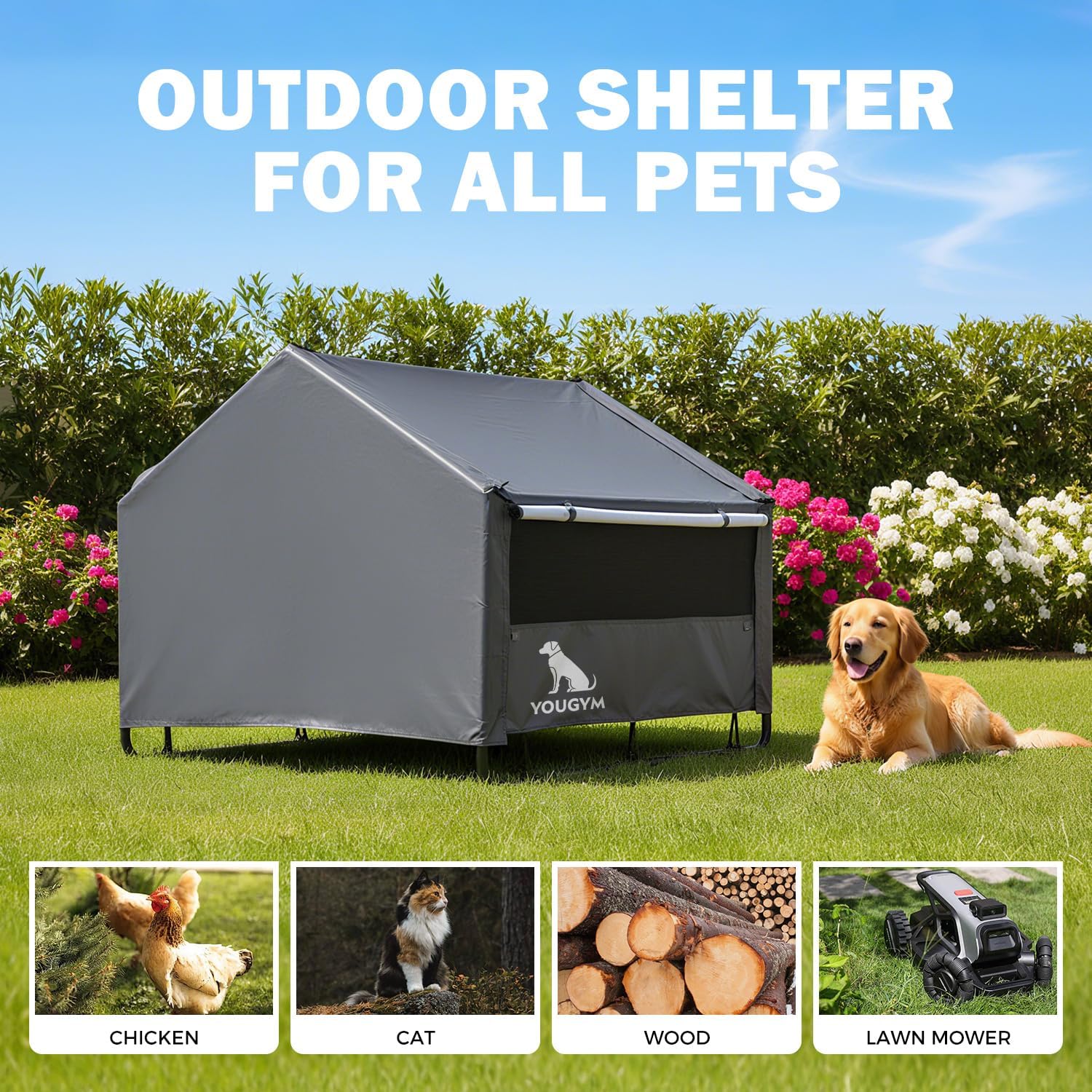 XL Outdoor Dog House for Large Dogs with Mesh Windows, Grey