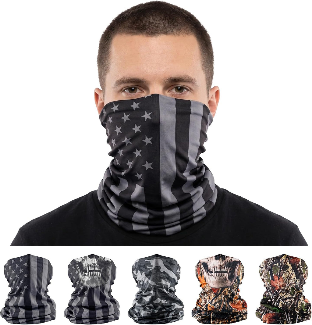 S A Soul of Adventure 5-Pack UV Face Shield | UV 30+ Multipurpose Neck Gaiter Balaclava for Adults | Multiple Color Packs